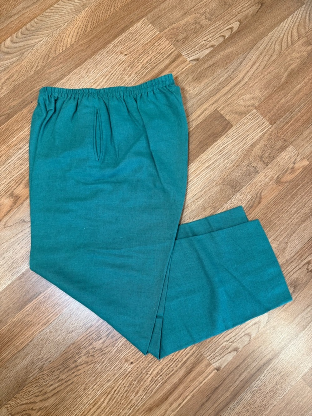 Vintage 80s 90s Lands End Women's 10 Linen Blend High Rise Pants Pull On Green